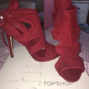 TopShop red velvet heels worn once